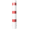 Barrier bollard | Steel tube  193 x 3.6 mm | stationary | for setting in concrete | hot-dip galvanized and white coatedwith three red reflecting stripes | total length: 1200 mm | with steel cap for bolting